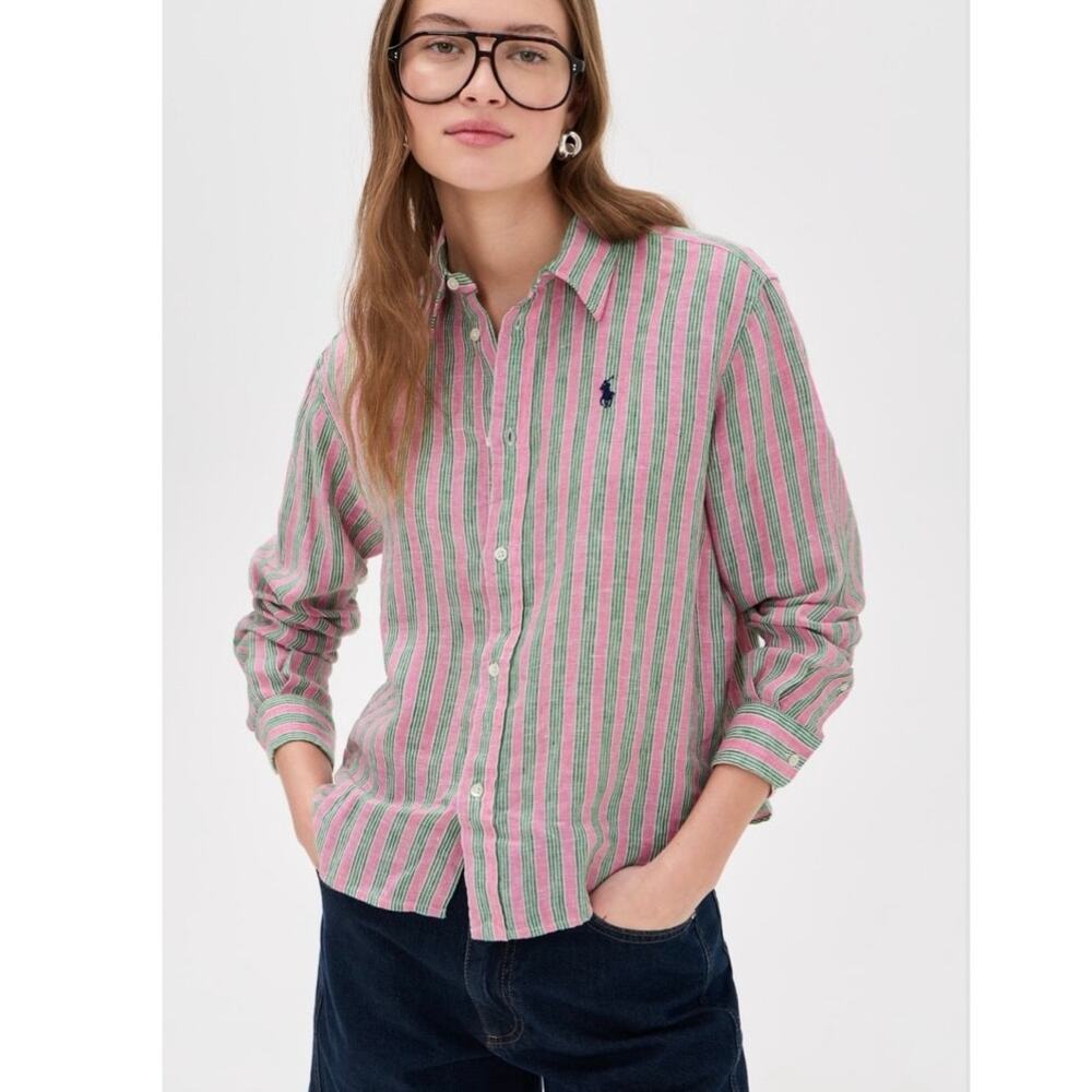 NWOT Polo by Ralph Lauren Long Sleeve Linen Button Down - Berry Green Multi SZ M